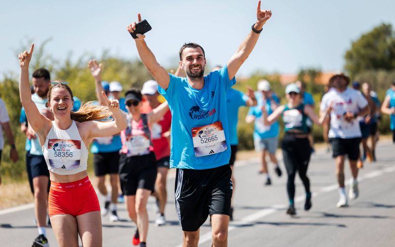 Participants perform during the Wings for Life World Run Flagship Run in Zadar, Croatia on May 05, 2025.
