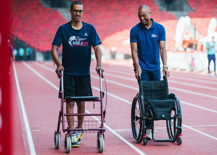 Teaserimage: After his personal Wings for Life World Run milestone, paralyzed David Mzee now walks across the finish line at Weltklasse Zürich