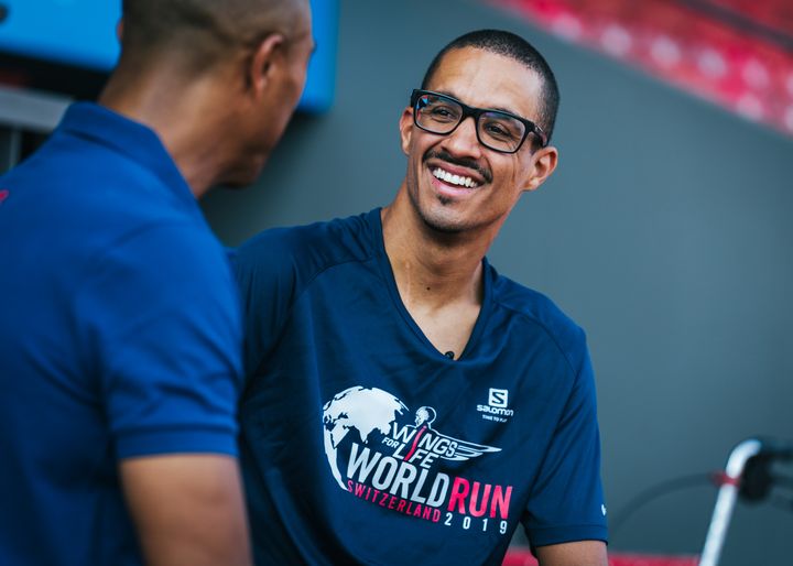 Colin Jackson seen at the Letzigrund stadium in Switzerland on August 27, 2019
