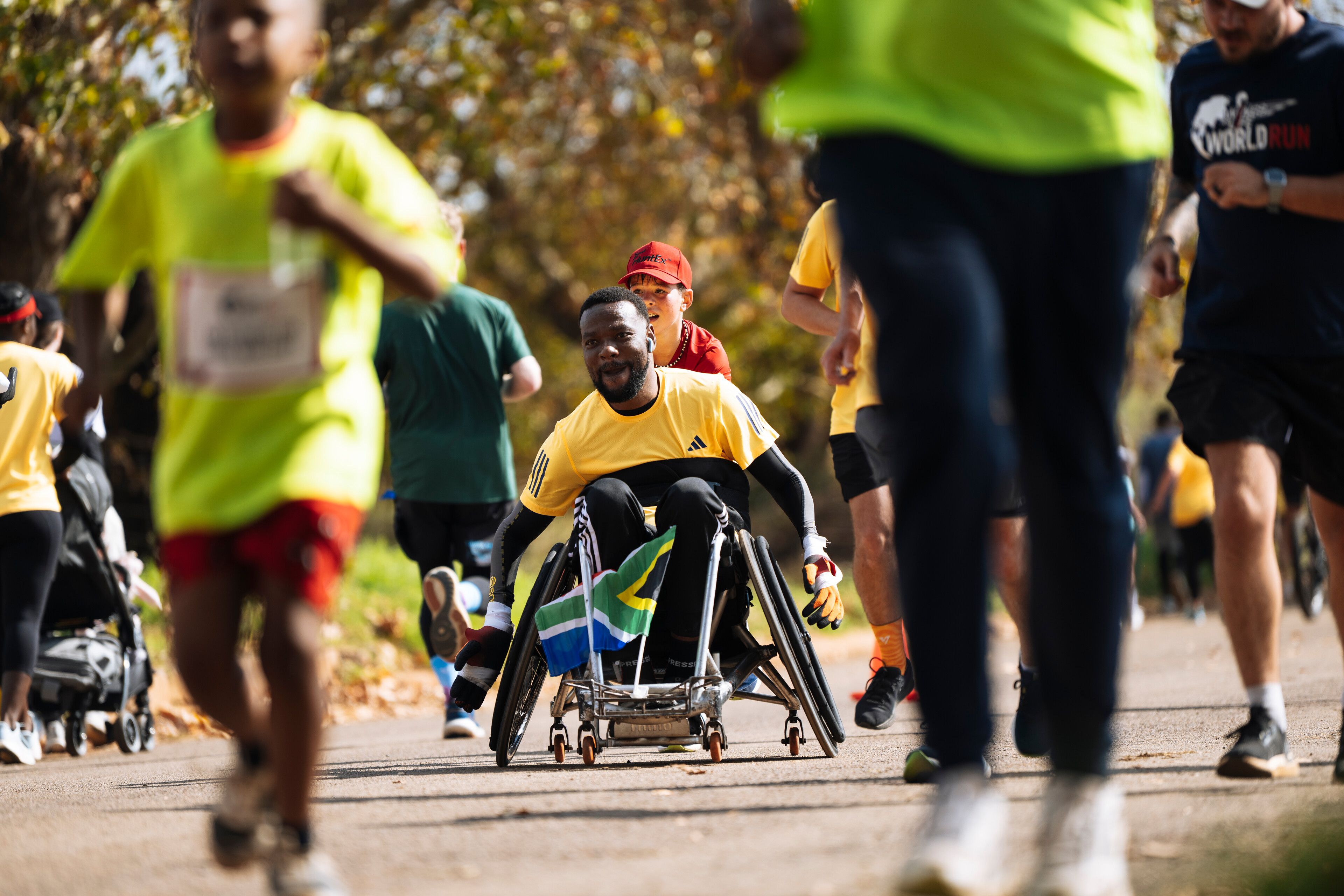 Participants run during the Wings for Life World Run App Run in Pretoria, South Africa on May 4, 2025.