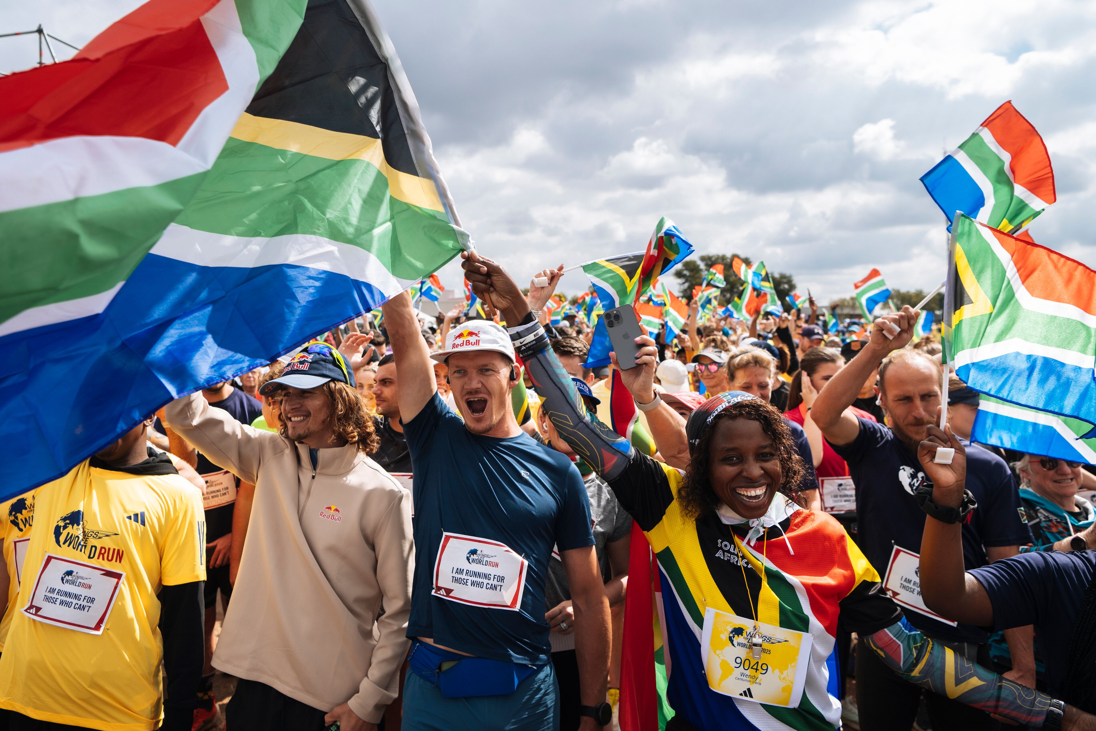 Participants run during the Wings for Life World Run App Run in Pretoria, South Africa on May 4, 2025.