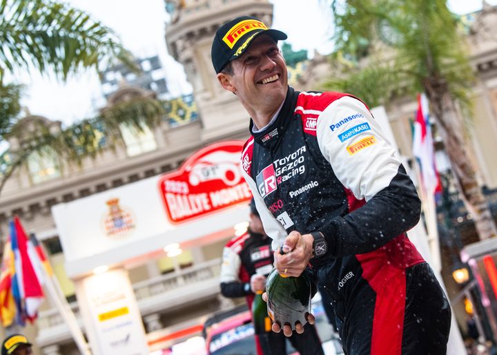 Sebastien Ogier (FRA) of team TOYOTA GAZOO RACING WRT celebrates after winning World Rally Championship in Monte Carlo, Monaco on January 22, 2022