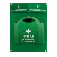 Green eye wash station with eye wash first aid kit