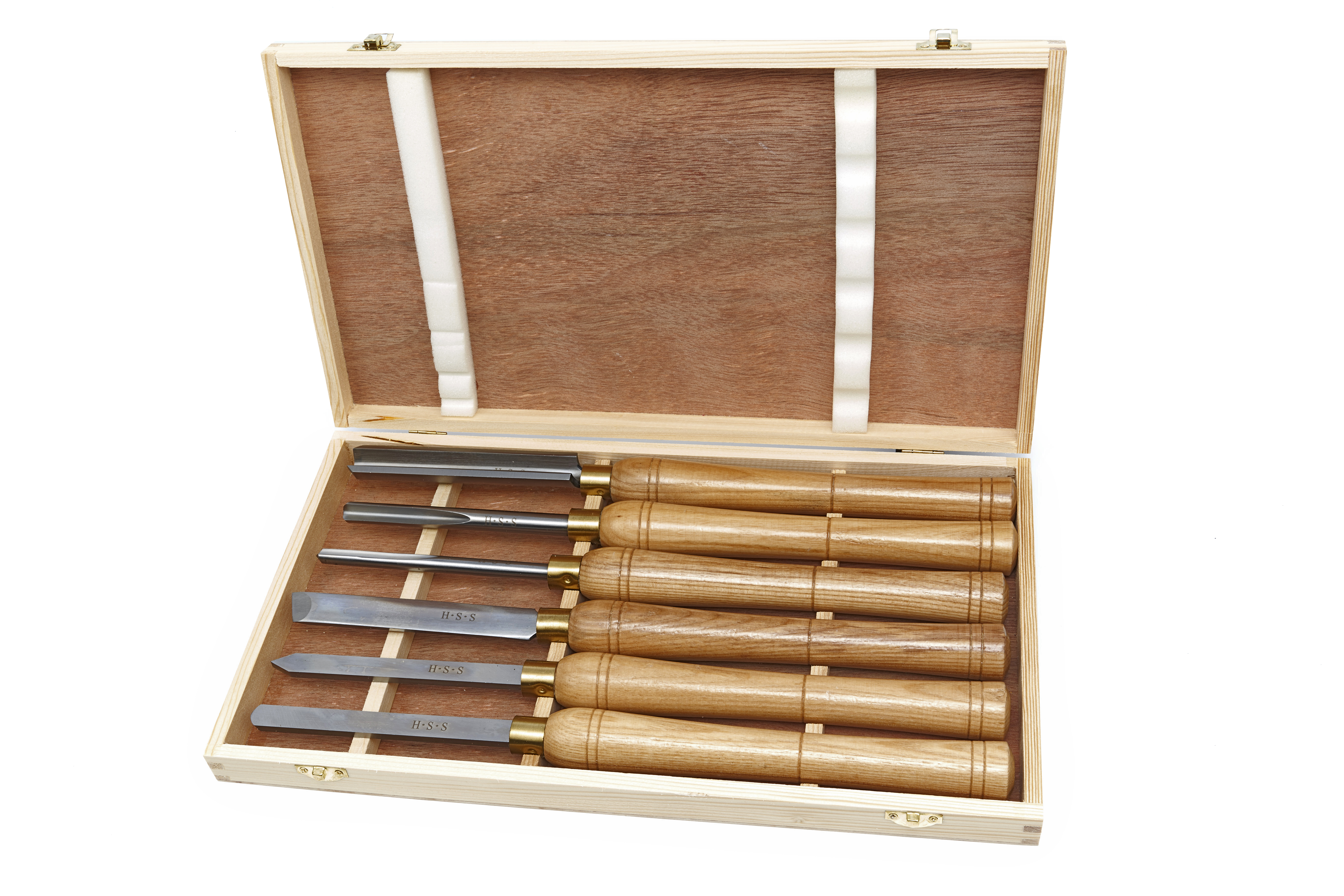 IMOTECHOM Set 4 Scalpelli Per Tornio Con Punte In Carburo – Acciaio Inox, Manico In Teak E Custodia In Legno.