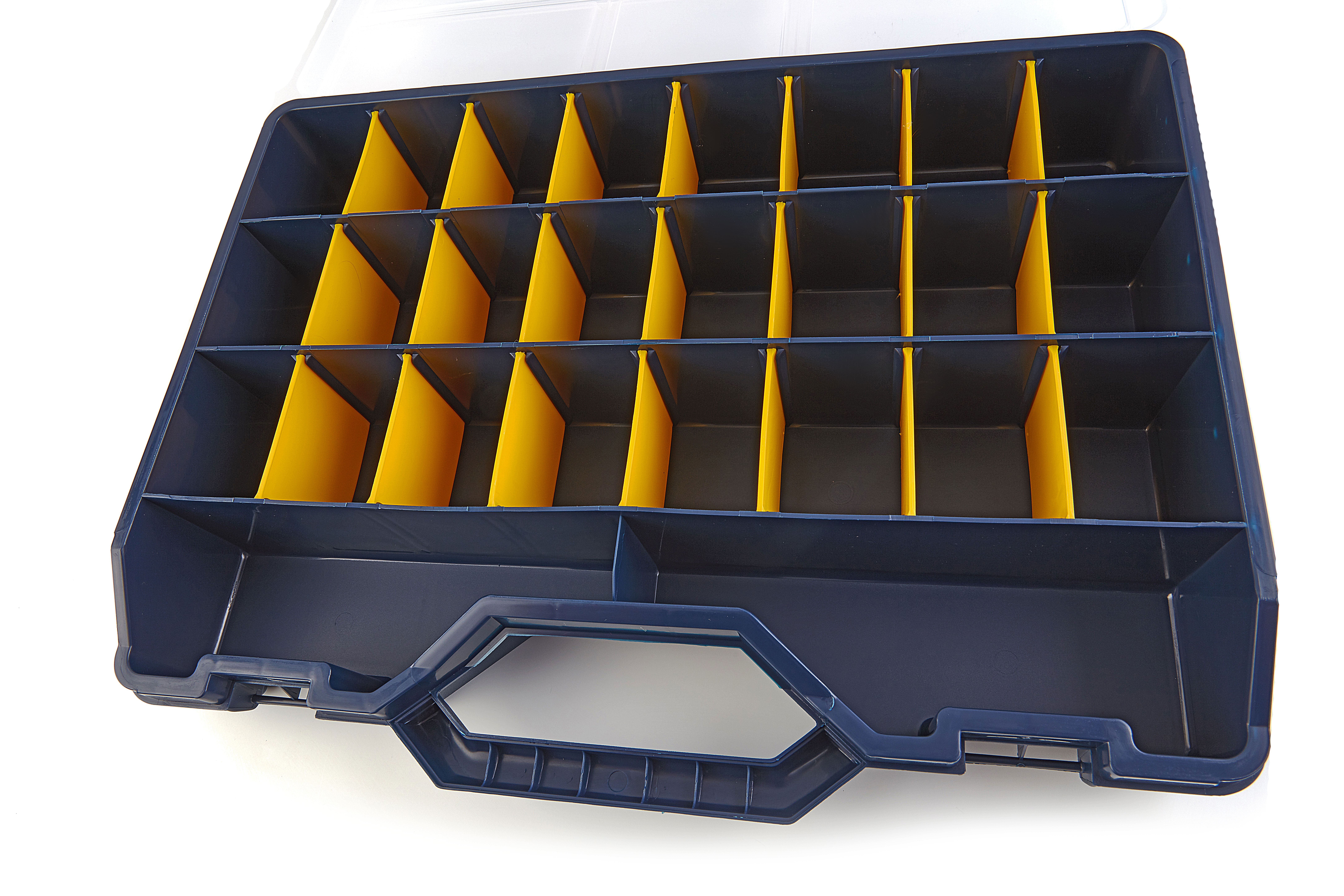 Mivos Dubbelzijdige assortimentsdoos 20 inch met verstelbare vakken, 2 zijkanten, opbergdoos, 490 x 390 x 130 mm, stevige gereedschapskist voor werkplaats, Made in EU