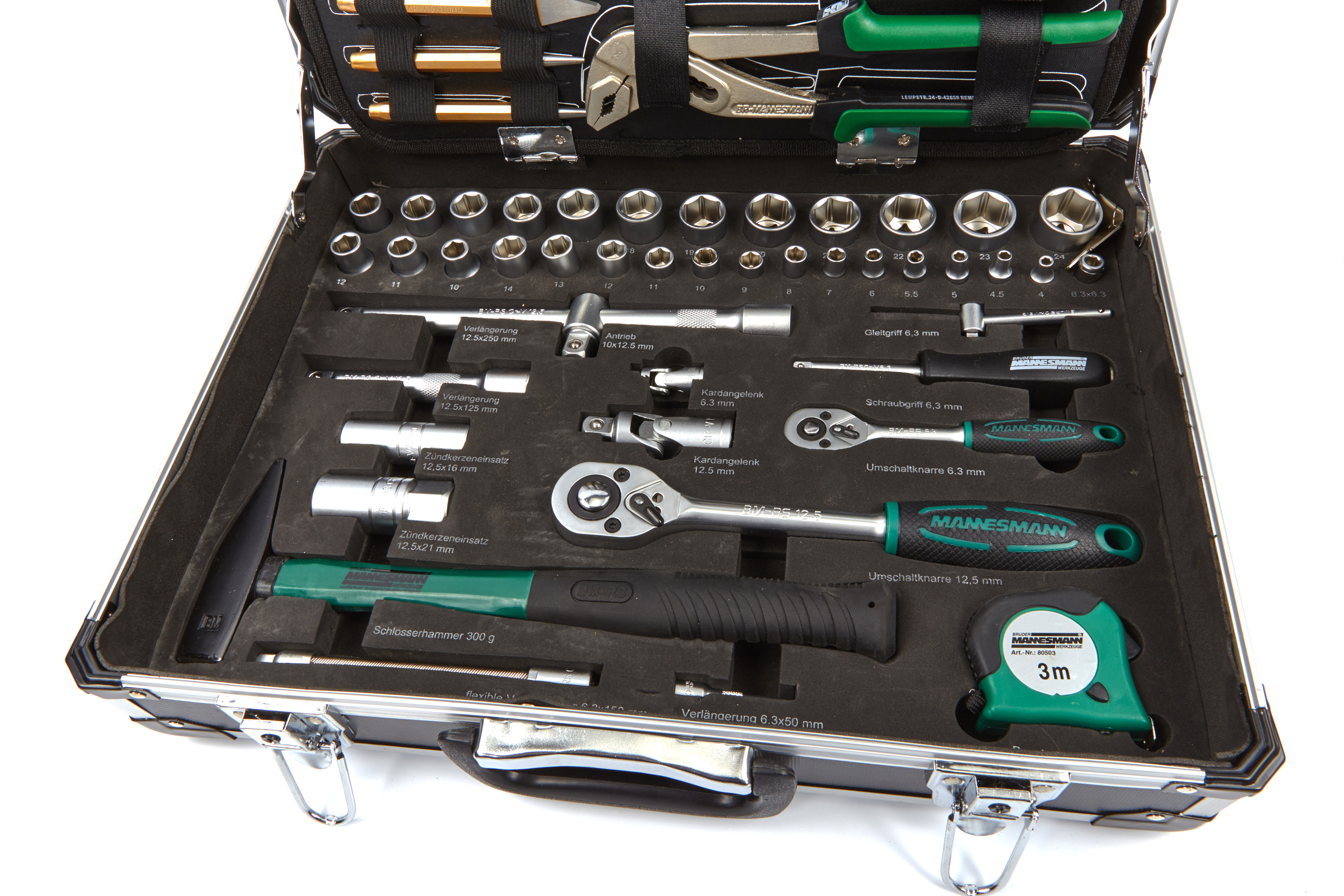 Brüder Mannesmann Blindnietzange Set für DIY-Projekte und Reparaturen, geeignet für Nieten von 2,4 bis 4,8 mm, im stabilen Koffer inklusive 100 Aluminiumnieten und vier Mundstücken | M 1096