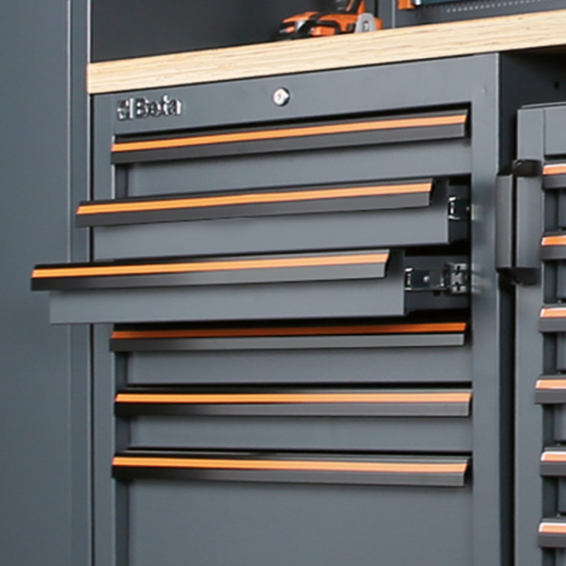 Stix werkplaatswagen UltimatePro B7 – 7 schuifladen & Cargo-vak, gereedschapswagen met roestvrijstalen werkblad, gaaswand, professionele kwaliteit voor garage & industrie