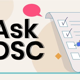 Ask DSC cartoon image of a hand ticking boxes on a checklist