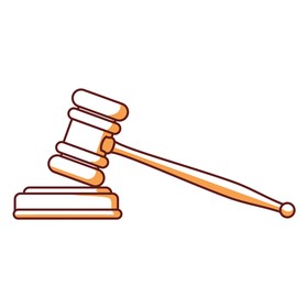 Illustration of a wooden judge’s gavel resting on a block