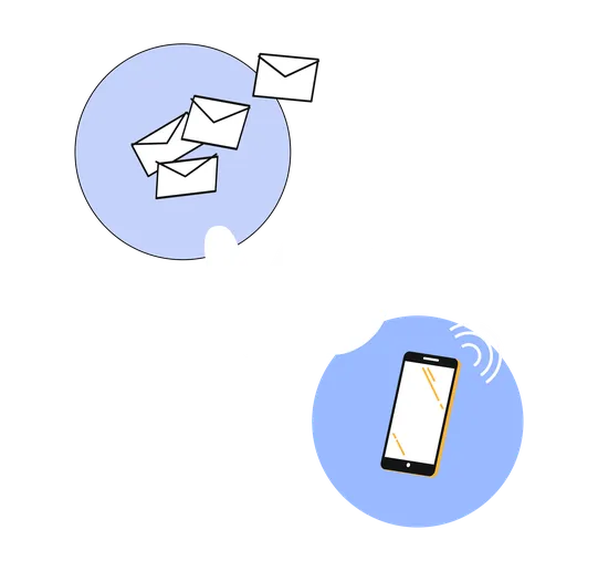 Illustration of envelopes in a blue circle versus a smartphone in another, symbolizing traditional mail versus digital communication.