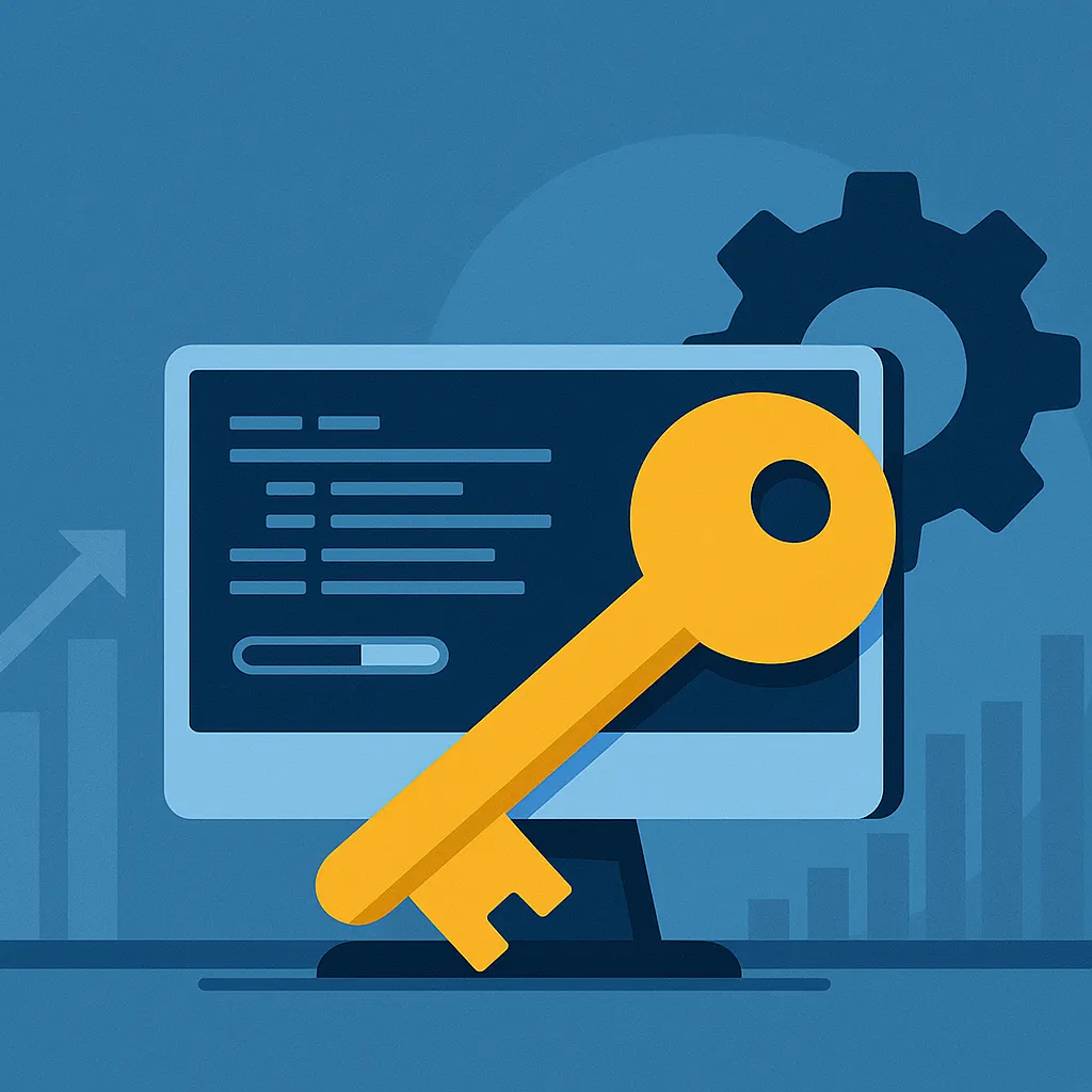 blauwe achtergrond met een gele sleutel