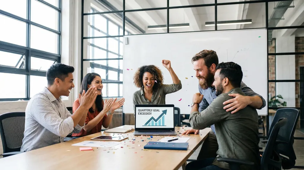 Een groep is aan het werken en viert een succes
