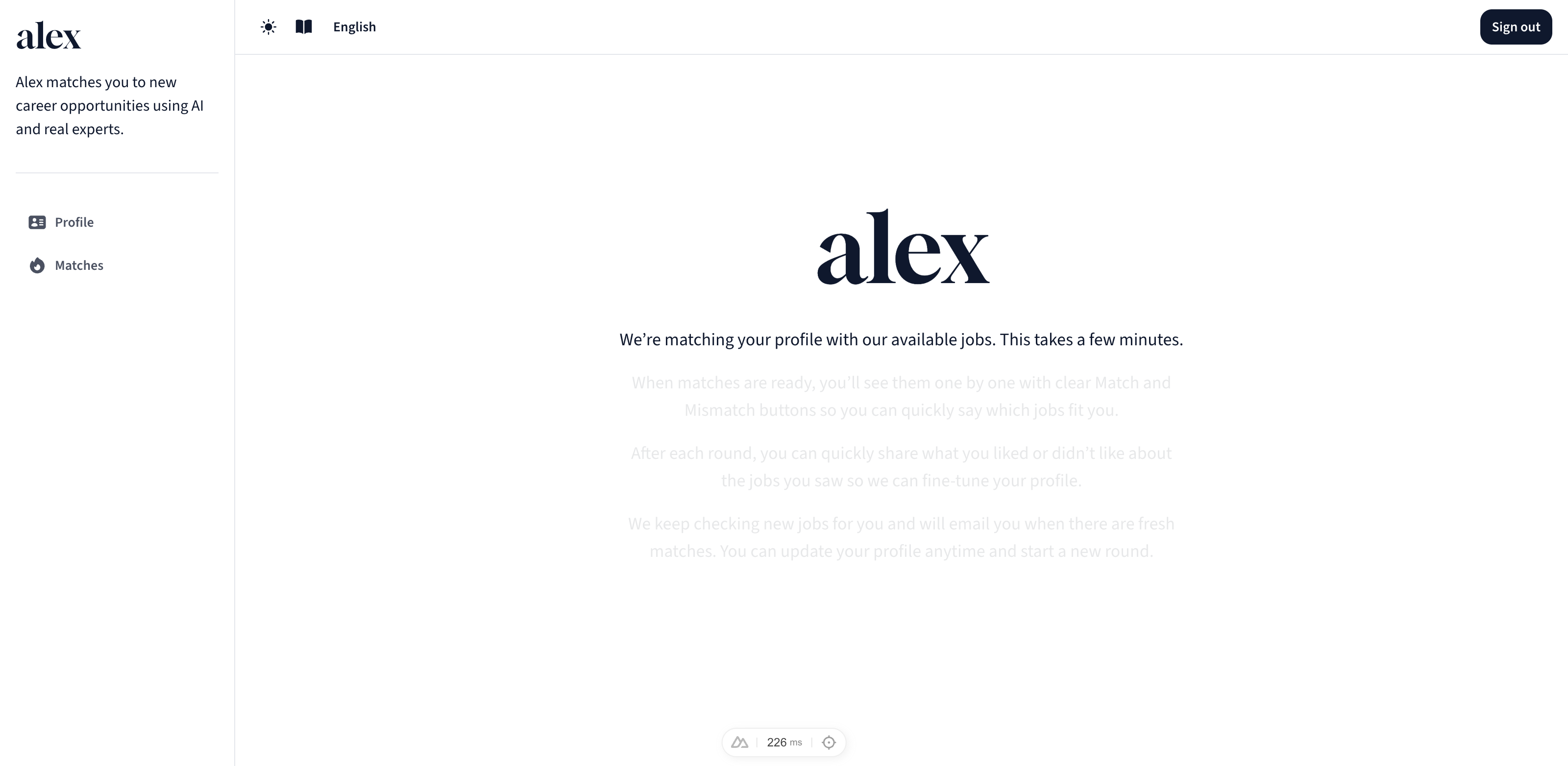 Matching in progress page