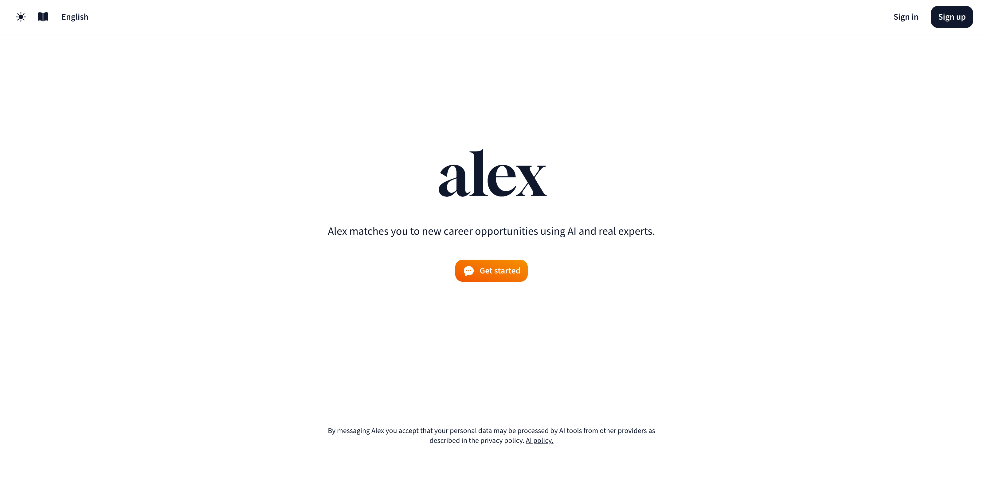 Landing page with “Get started” button