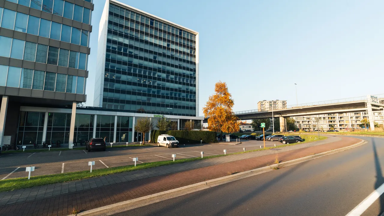 Outside of our Ghent Office with streets visible