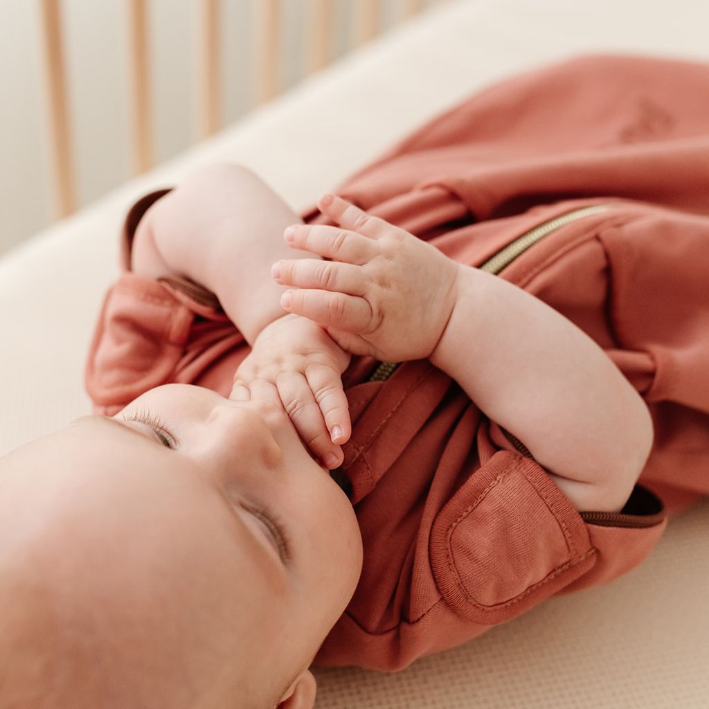 Baby lying in a crib.