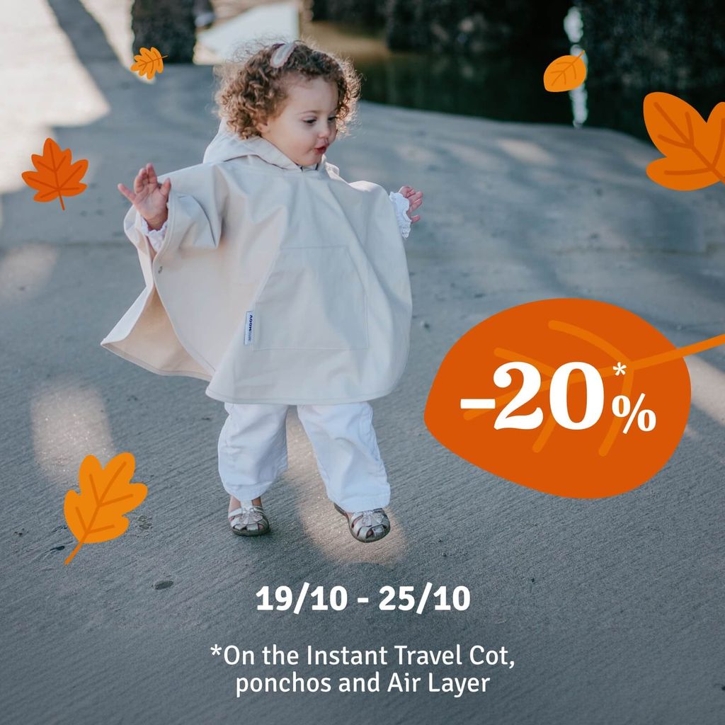 -20% off on the instant travel cot, ponchos and Air Layer, October19 to 25th