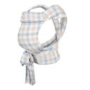 Soft plaid baby carrier with light blue and beige checks, featuring padded straps and a front tie.