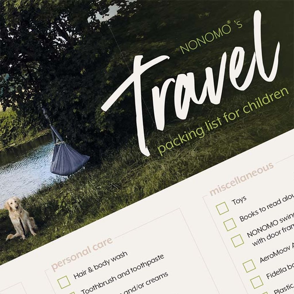 A travel packing list for children is shown