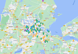 Kaart van alle locaties van Cordaan