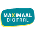 Een turquoise vorm met in het wit de tekst Maximaal Digitaal.