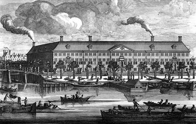 Een oude prent van verpleeghuis De Amstelhof