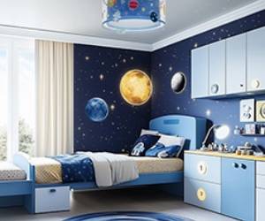 Dormitorio infantil con decoración espacial