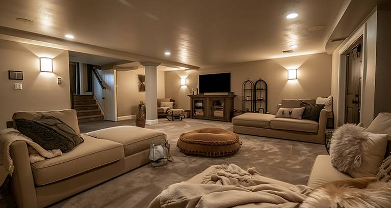 Concetto di illuminazione del seminterrato