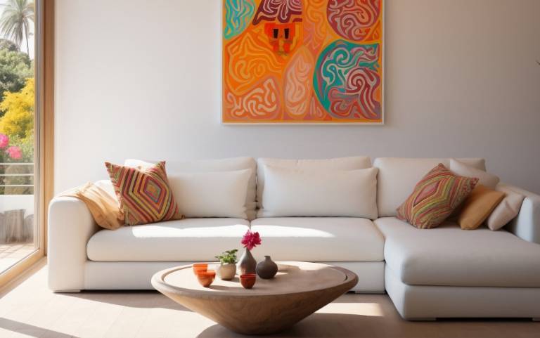 Bézs nappali színes fénypontokkal