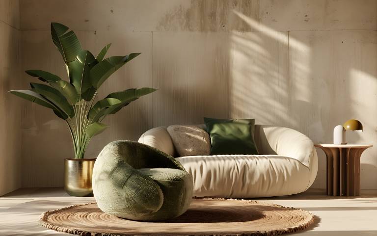 Nappali bézs-zöld színben