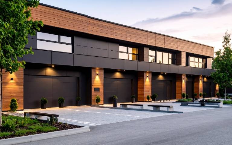 Car park lighting close to buildings