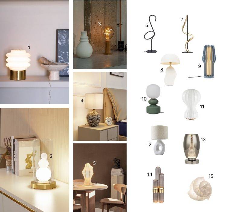 Lámparas de mesa de líneas elegantes y fluidas