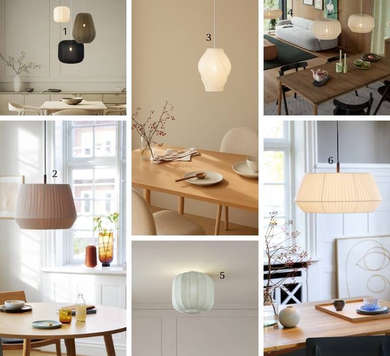 Schwebende Lichtobjekte über dem Tisch