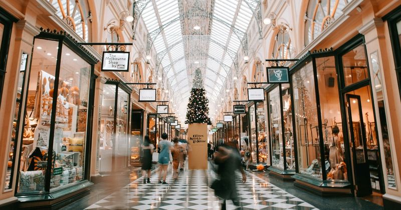 Shopping arcade interior with retail security