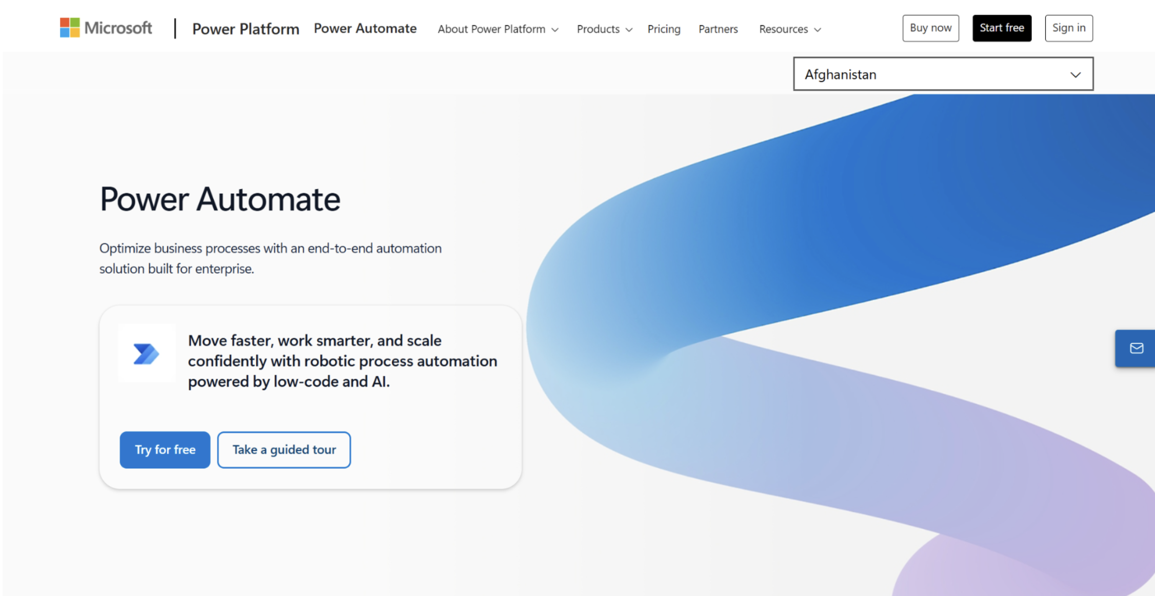 Microsoft Power Automate Website Screenshot
