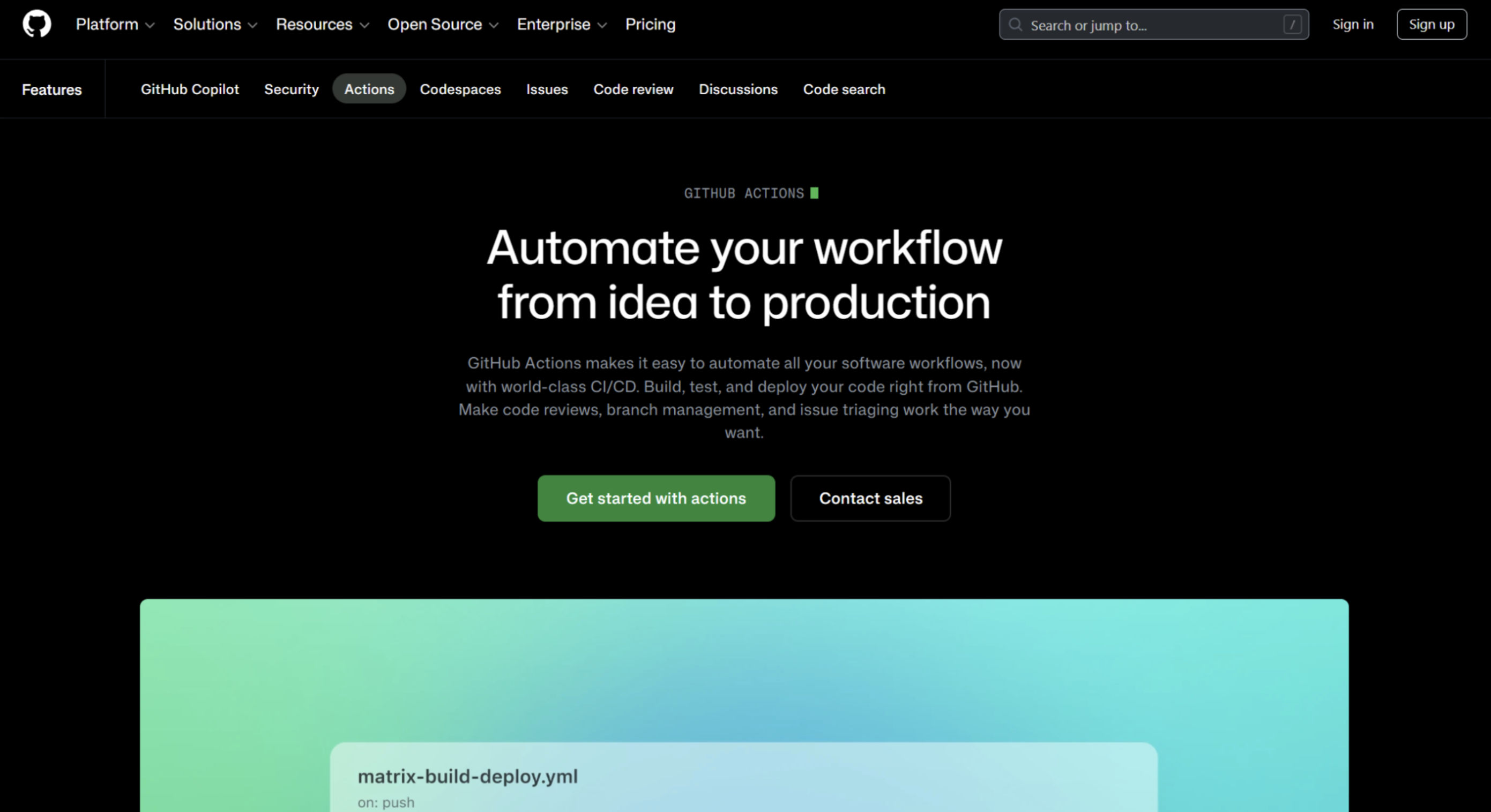 github actions github actions website screenshot