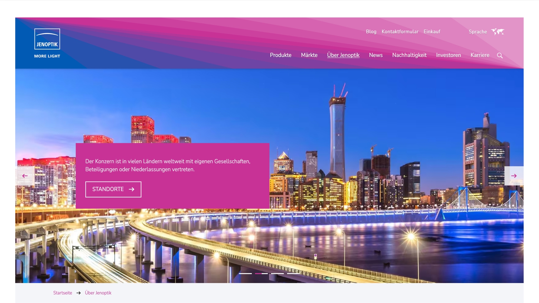 Screenshot der Jenoptik Website