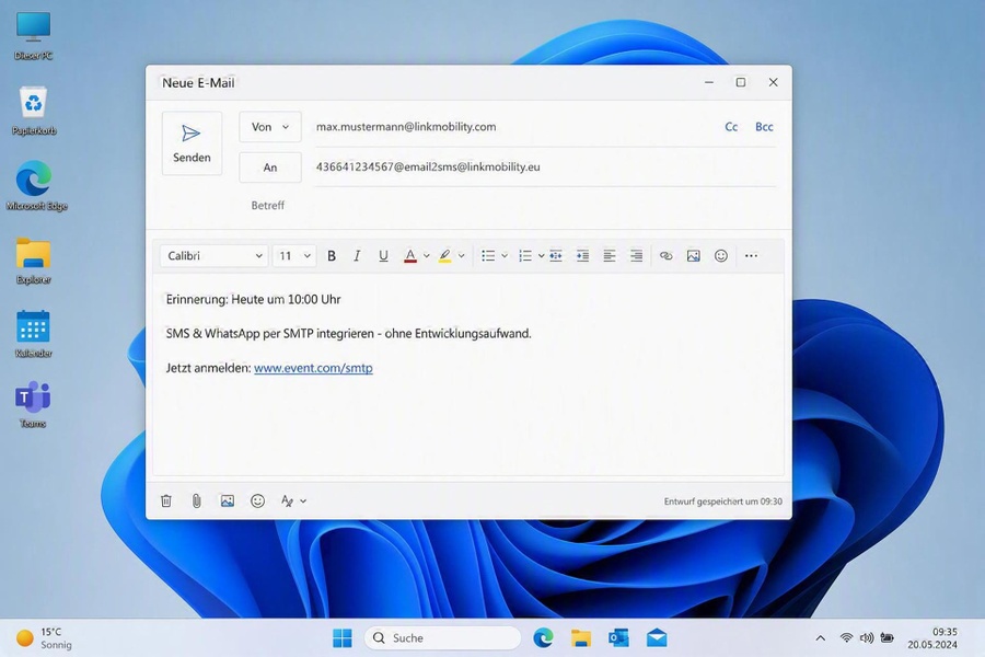 Darstellung am Desktop - so einfach wird aus einer E-Mail eine SMS