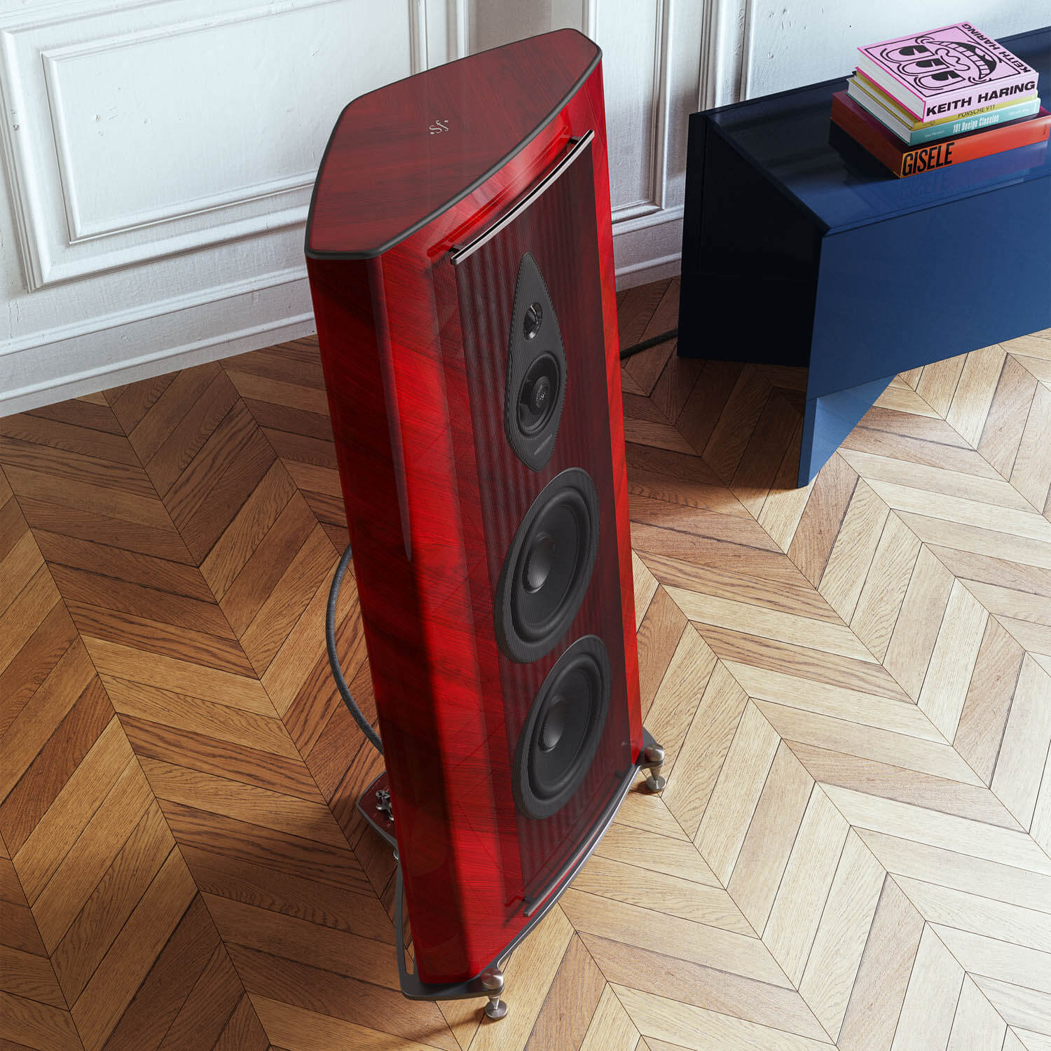 a top view of the stradivari floorstanding speaker from the Sonus faber homage collection