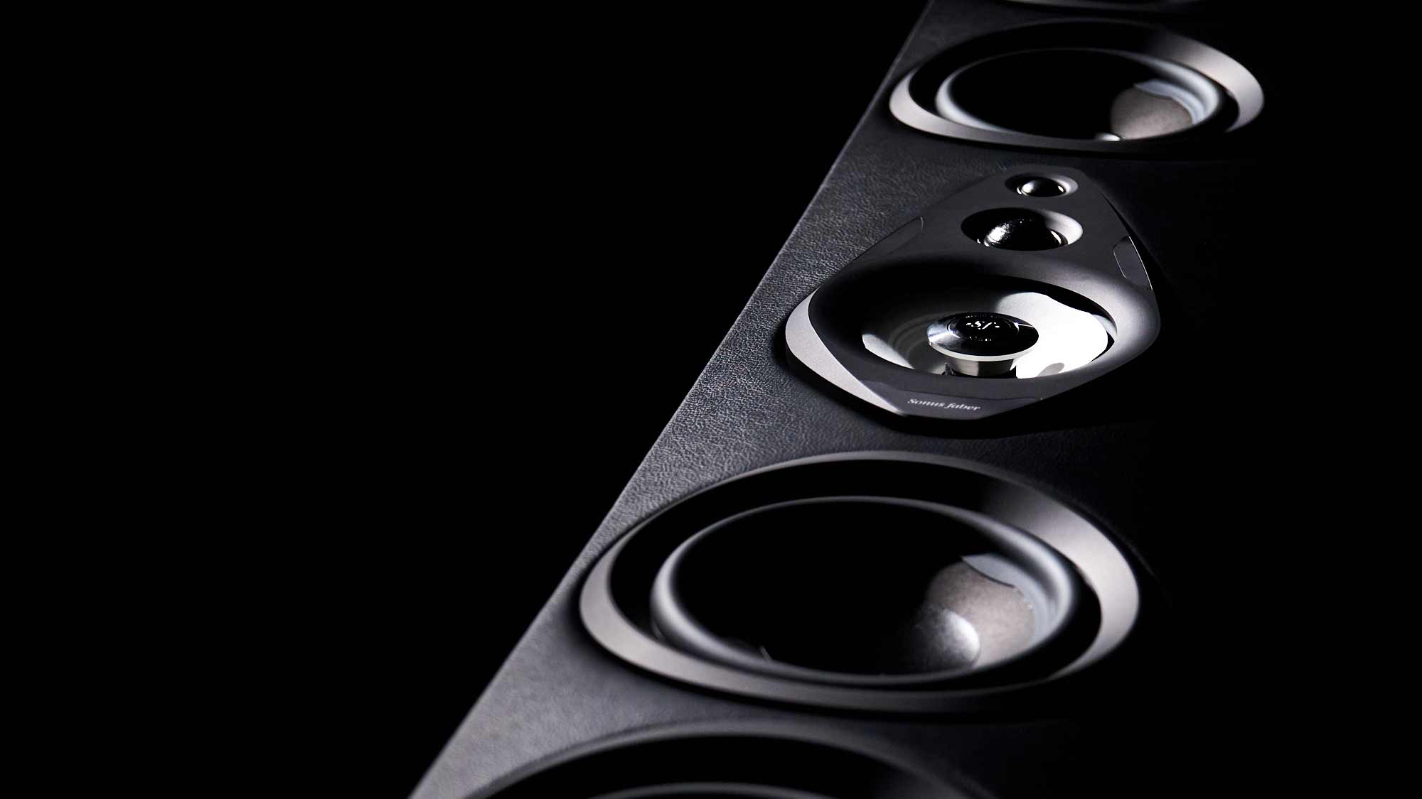 A close-up image of the drivers on the Sonus faber Suprema floorstanding speaker
