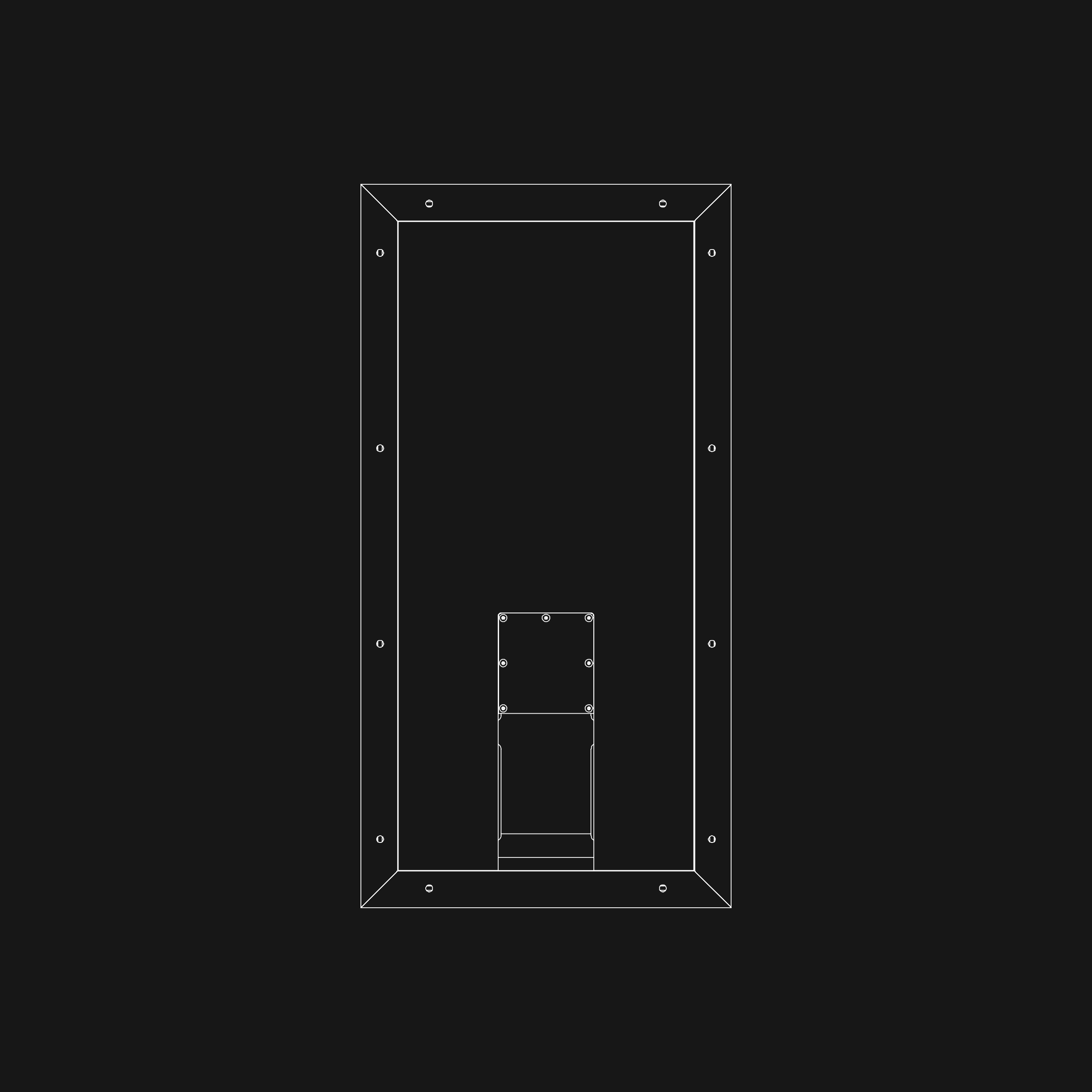 Monochromatic technical drawing of the Sonus faber Arena S15 in-wall subwoofer, revealing its elegant Italian design.