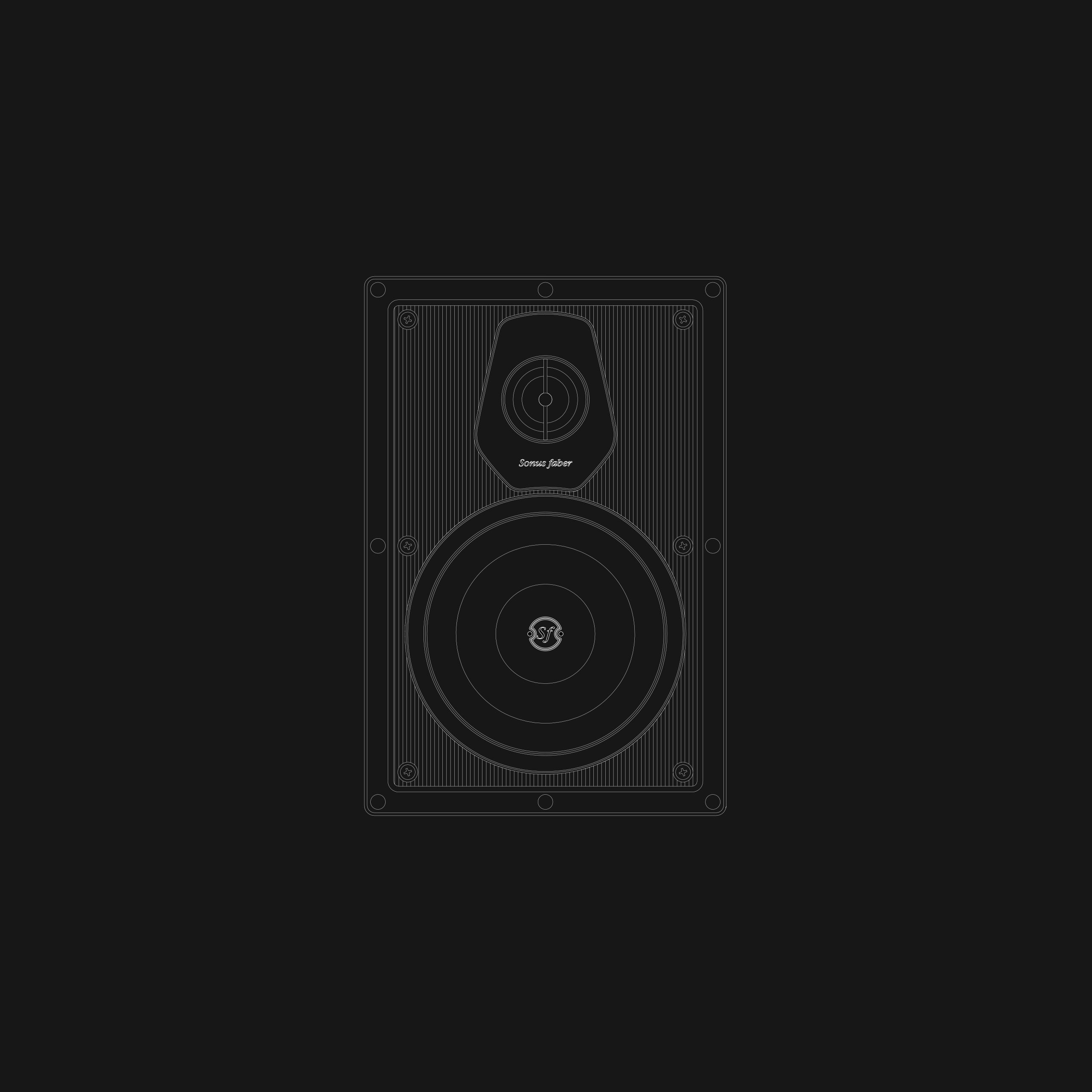 Technical drawing of Sonus faber Palladio Collection's PW-562: 2-way in-ceiling system in black and white.