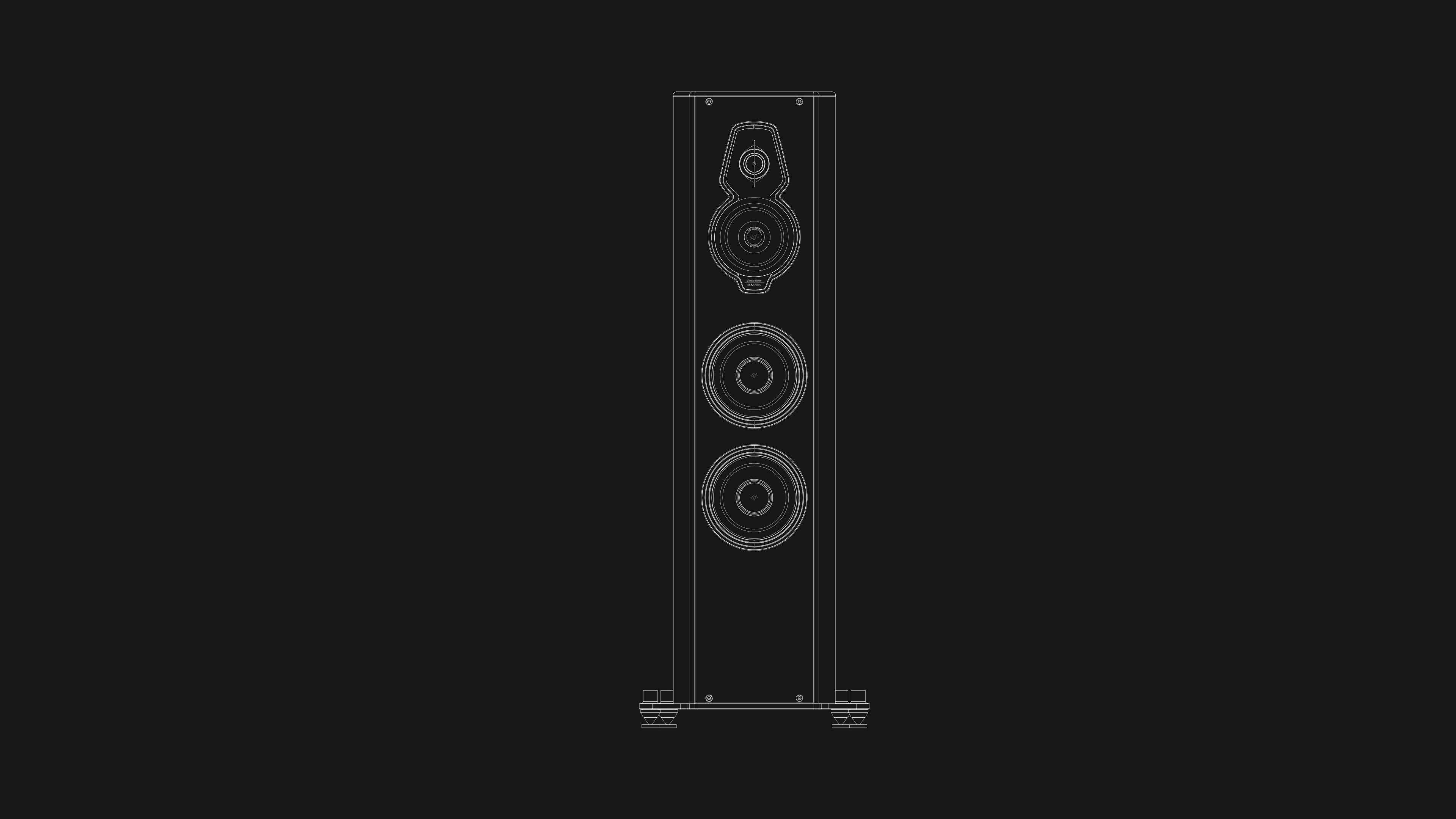 Black and white technical specifications illustration for Sonus faber's Serafino G2 speakers.