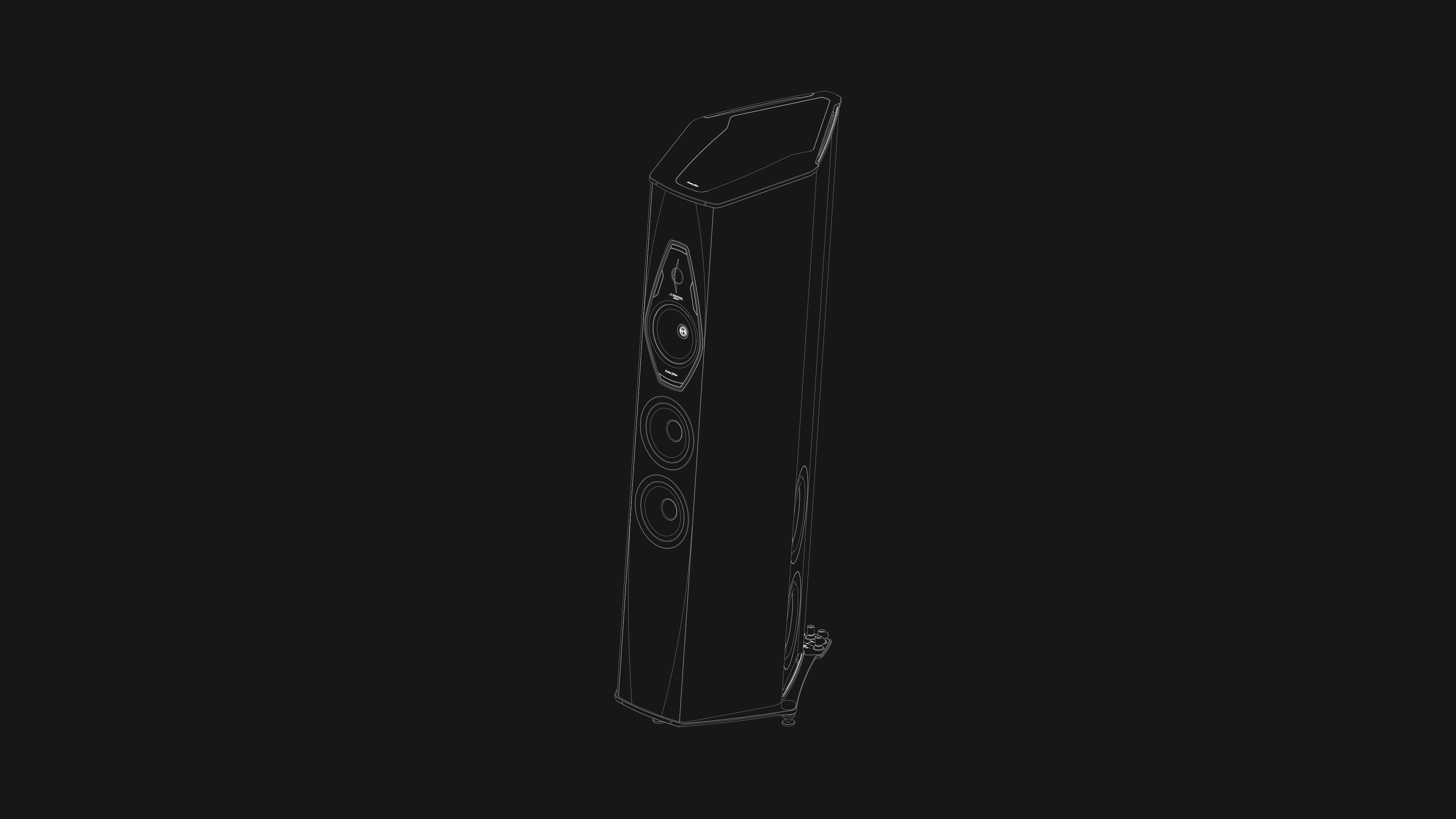 Black and white tech rendering of Sonus faber Il Cremonese floorstanding speaker, highlighting its sleek, clean design.