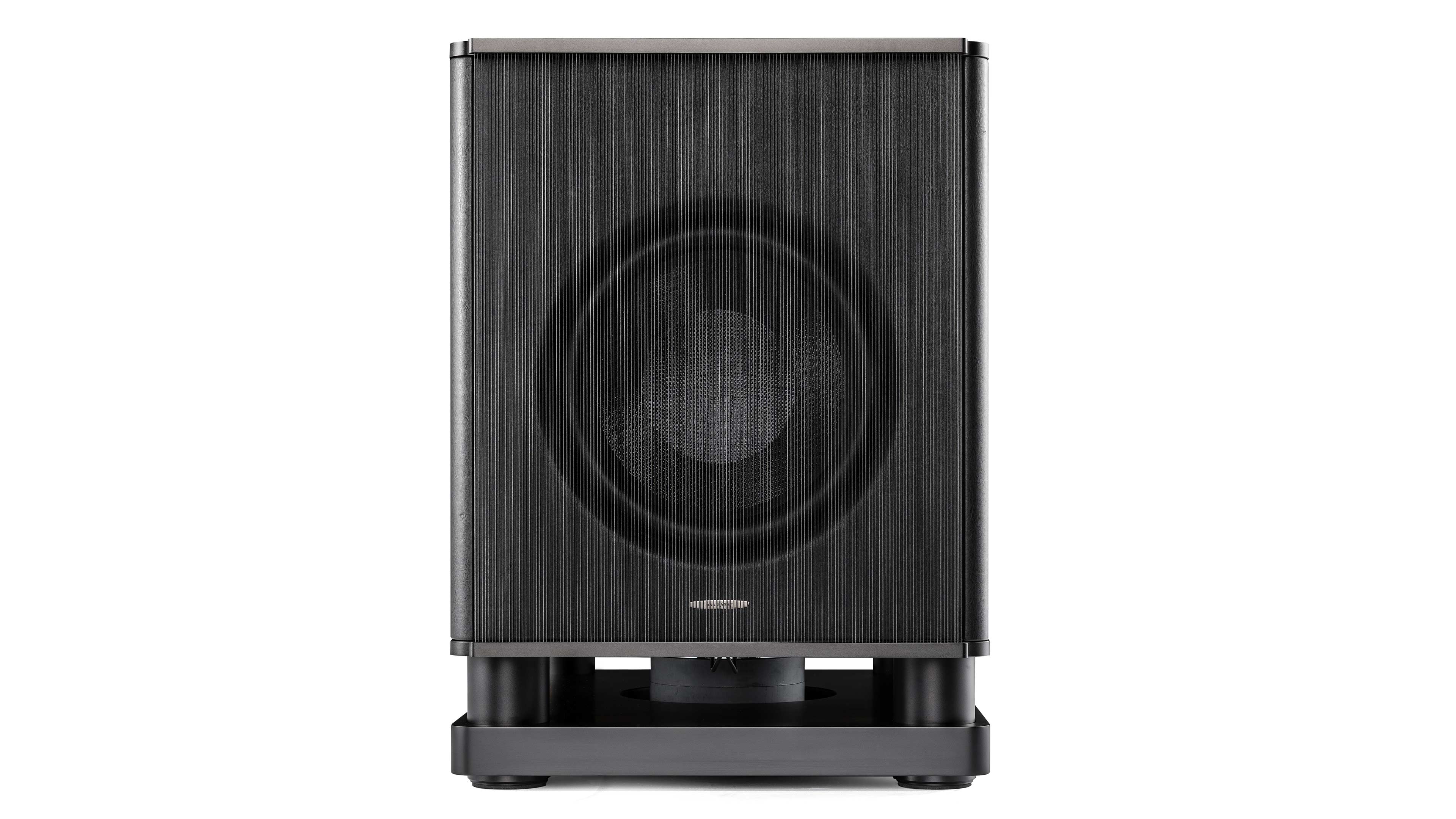 Close-up of the Sonus faber Gravis VI subwoofer, showcasing the exquisite Italian design in intricate detail.