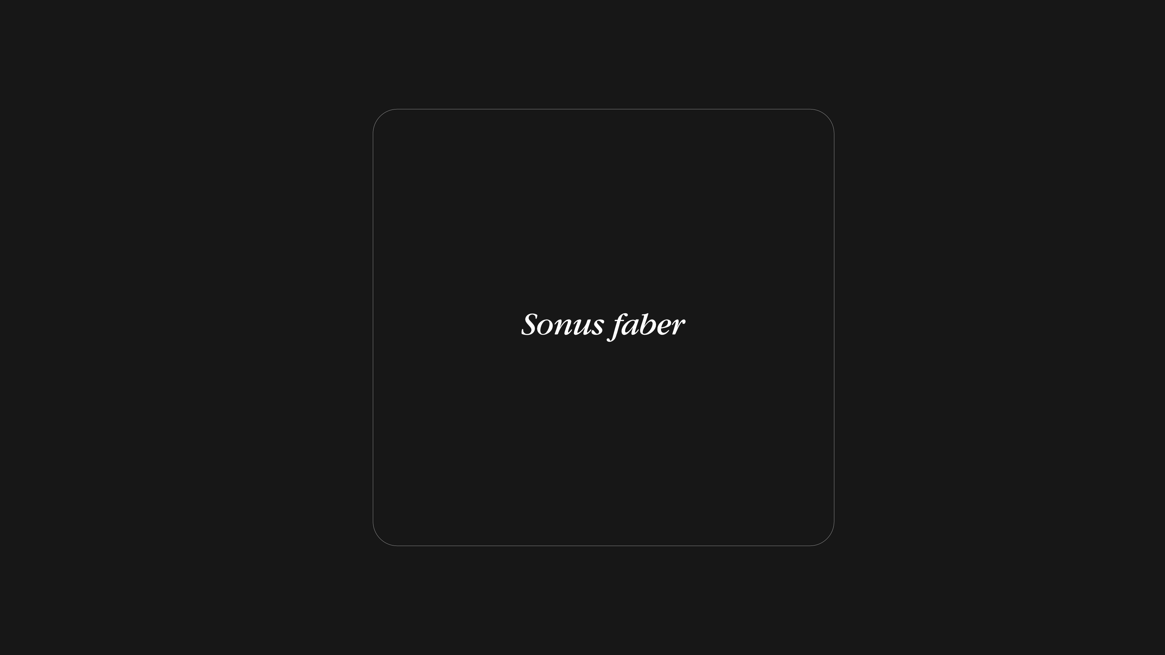 Aerial black and white technical rendering of the Sonus faber Transmitter, featuring the prominent Sonus faber logo.