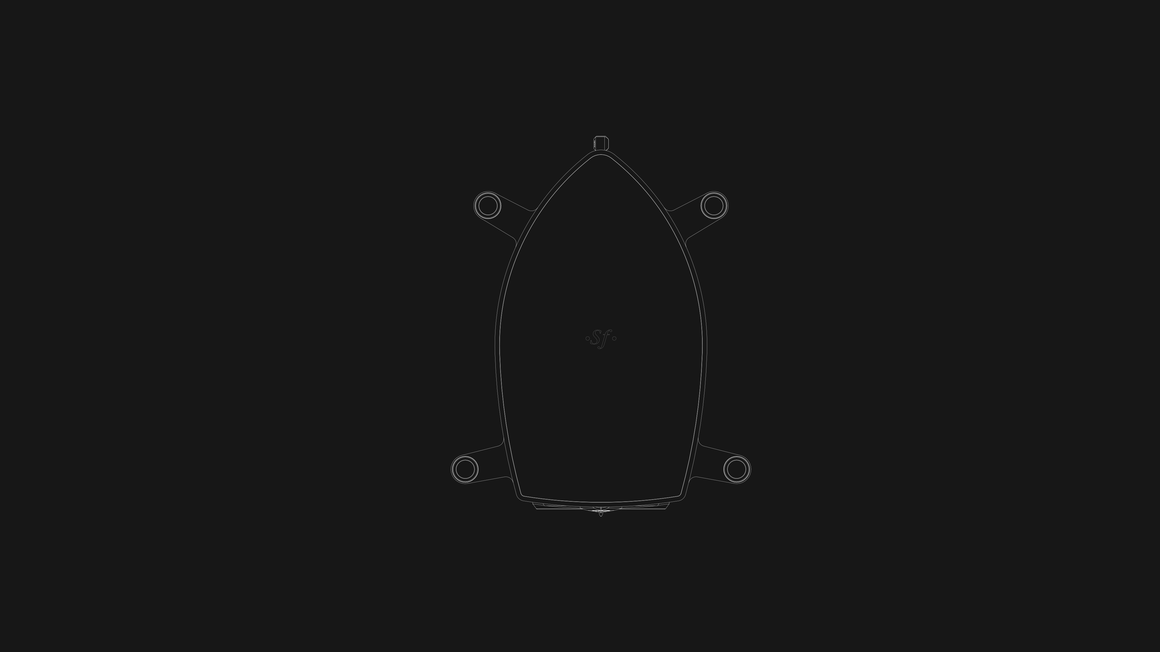 Aerial black and white rendering of Sonus faber's Serafino G2, featuring the distinctive 'SF' logo.