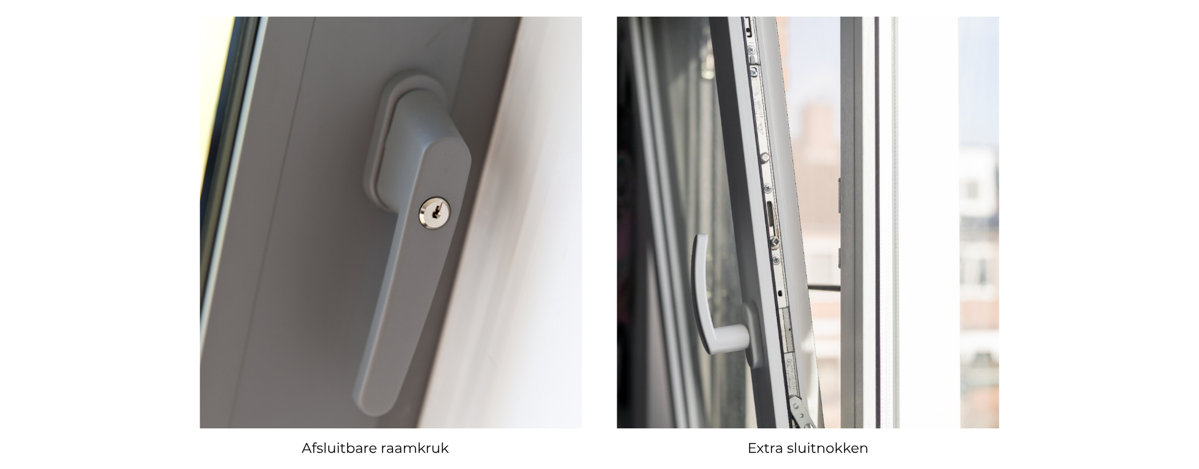 Extra beveiliging voor kozijnen, afsluitbare raamkruk en sluitnokken