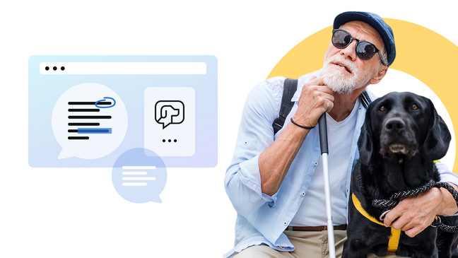 Un uomo con disabilità visiva insieme al suo cane guida