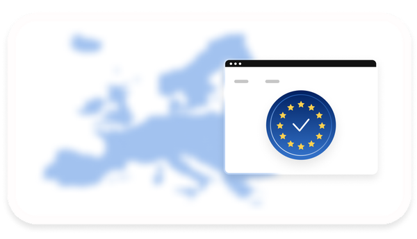 Kaart van Europa met EU-sterren, symbool voor toegankelijkheidsconformiteit.